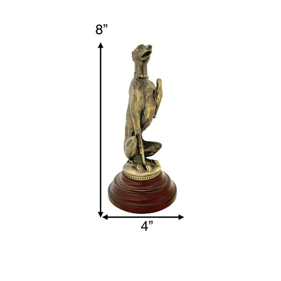 Dog Figurine Metal Greyhound Whippet on Rotate Wooden Base Vintage Decor - Picture 2 of 7